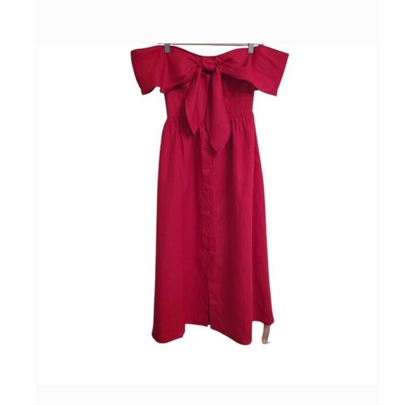 Reformation Barrington linen midi dress size 0 red romantic summer - Picture 3 of 8